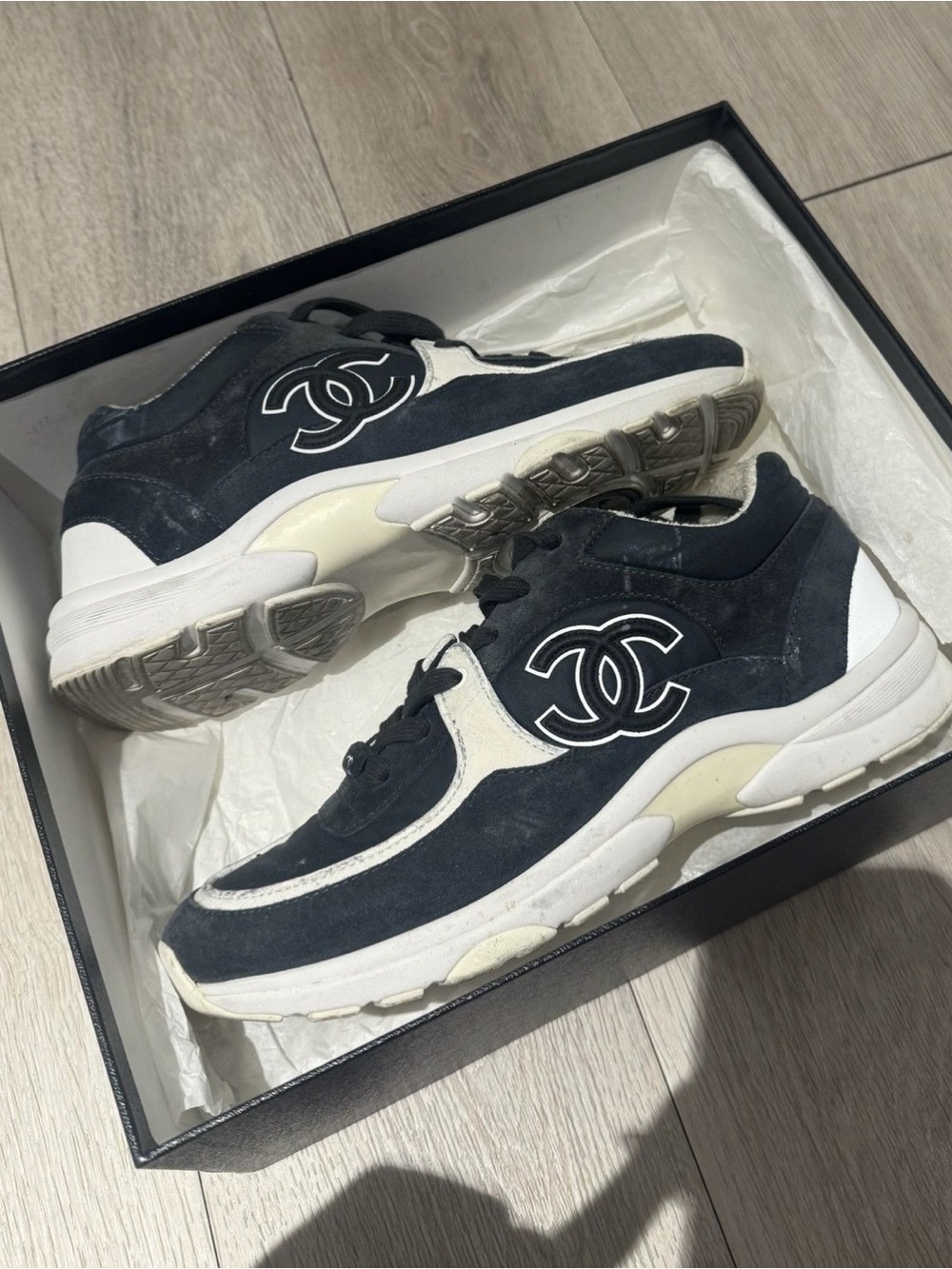 Chanel Women’s Blue & White Suede Runner Sneakers